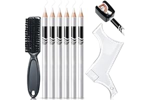 NewBang 8 Pieces White Barber Pencil Set Edge Hairline Razor Trace Pencils Beard Guide Beard Hairline Outliner and Beard Shaping Pencils(6pcs Barber Pencils with Built-in Sharpener,Brush and Ruler)