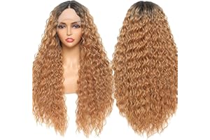Sylhair Parrucca riccia Lace Front per le donne nere 30 "onda d'acqua trasparente parrucca di pizzo Ombre radice scura rosso marrone Parrucca
