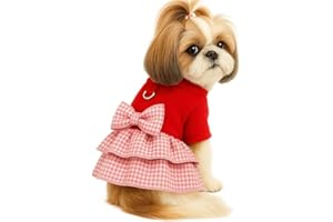 KUTKUT Dog Dress Harness with D Ring Cute Bow Knot with Ruffle Princess Puppy Dresses, Spring Winter Warm Pet Cat Clothes for Small Dogs ShiTzu, Pug, Poodle, King Charls (Size: XL, Chest: 50cm)