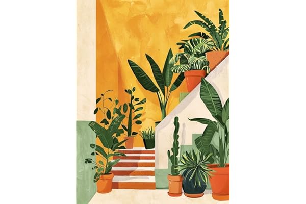 SULISO Peinture par Numéro Fleur Adulte avec Pinceaux et Acryliques Bricolage Peintures Kits pour Adultes Enfants Seniors Débutant,Sans Cadre 40x50cm,Verdure de l'escalier