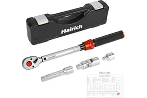 Hairich 3/8 Zoll Drehmomentschlüssel 5-60 Nm für Fahrrad, Motorrad & Auto – 72 Zähne Ratschenkopf, 3-teiliges Set mit 125mm Verlängerung & 3/8"-1/4" Adapter, perfekt für Zündkerzenwechsel