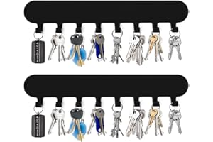 GENHH Pack of 2 Key Holder No Drilling with 8 Hooks, Self-Adhesive Key Rack, Black, Key Holder Wall for Hallways, Entrance Doors, Garages, Bathrooms, Kitchens
