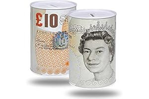 BSTOCKES 10 Pound Notes Design Money Tin Cash Box, Money Saving Money Box for Kids, Printed Bank Note Multicolour Cash Box for Birthday, Holiday & Christmas Fund, Cash Tin Piggy Bank Charity UK (Small 10x15cm)