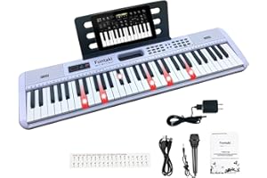 Funtaki Elektronisches Keyboard Piano mit 61 Tasten für Erwachsene und Kinder mit leuchtenden Tasten, MIDI-Konnektivität und Lernmodi – perfektes Anfängerklavier Weiß