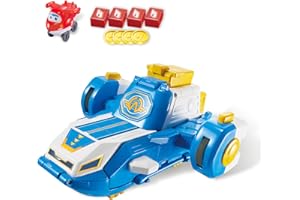 Super Wings World Aircraft Playset avec 2'' Jett Transform-A-Bot, Transforme Le Jouet avec des Sons et des lumières sympas pour Les Enfants de 3 Ans et Plus, Bleu