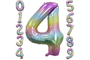 OUSUGA Globo de Estrella Arcoíris Número 4 de 40 Pulgadas Cielo Estrellado Degradado Globos de Helio con Números de 0 a 9 Dígitos Para Niñas Mujeres Cumpleaños Aniversario Princesa Decoraciones de Fiesta