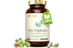 ‎NATURE BASICS Bio Triphala - 180 Kapseln hochdosiert / 1500 mg Triphala Pulver pro Tagesdosis/Hochwertige Ayurveda Nahrungsergänzung/Vegan, Zertifiziert & Nachhaltig im Glas
