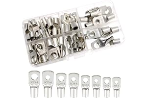 JiangLin 60 Pezzi Capicorda in Rame Stagnato ad Anello,Capicorda Elettrici Occhiello,Terminali a Crimpare ad Anello di Rame 6-25 mm² connettori filo saldatura batteria per Cavi per Batteria,Auto,Moto