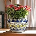 ecofynd 4 inches Ceramic Plant Pots, Clay Flower Pot with Drainage Hole, Decorative Modern Indoor Planters, Home Garden Decor for Living Room Bedroom Interior (CPOT032-BLU)