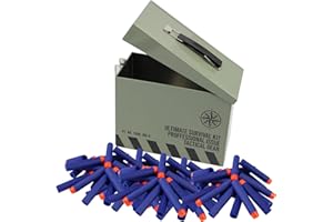 Tactipro Refill foam darts compatible with Nerf guns. Includes a tactical toy box Survival storage for Nerf Bullets, other nerf accessories Army Toys or as an awesome tin lunch box for kids. 100 Darts