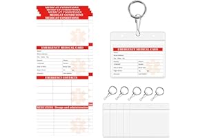 WELL TILE Lot de 5 cartes d'identification médicale, porte-clés d'alerte médicale, cartes de contact d'urgence avec support refermable, carte de condition médicale