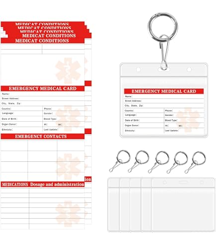 Lot De 5 Cartes Médicales D'Urgence ICE - Alerte Rouge Informations Vitales Portefeuille