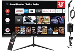 Antteq Pollux Smart Monitor 25 Pouces,1080p Android OS,Google Play Store,Dolby Audio,Chromecast,WiFi，Bluetooth Voice Remote Control,12v/230v