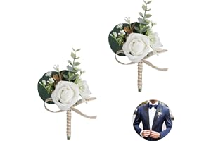 Huilimei - Artificiell rosa blomklämma för män, 2 st, med nål och klämma, design med artificiell bröllopsblomma för brud, bru