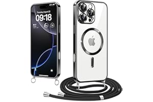 Woijrly Magnetische Handykette mit Band für iPhone 16 Pro Hülle, [Kompatibel mit Magsafe] Handyhülle Case mit justierbarer Schnur Abnehmbar Strap, Crossbody Schutzhülle zum Umhängen Kordel, Schwarz