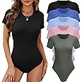 BALENNZ Women's 4/5 Pack Short Sleeve Round Neck Bodysuit Tops Crew Neck Basic Casual Tshirt Bodysuits