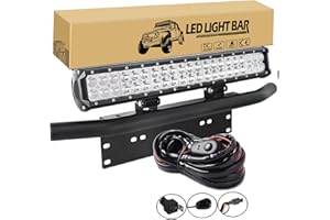 Willpower 50cm Barra LED + 58cm Staffa Targa Universale Alluminio + Cablaggio + Bull bar Paraurti Anteriore per Barra Luminosa a Led Fuoristrada 4x4 Auto Veicoli Trattore SUV ATV UTV 4WD