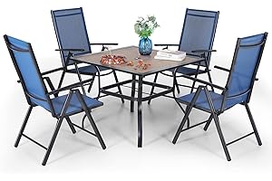 PHIVILLA Garden Table and Chairs - Outdoor Patio Furniture Set with Foldable Garden Chairs & Wood-Like Table for Yard and Deck, Blue