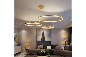 YYUTLUO Moderner DIY-Kreis-LED-Kronleuchter | 3 Golden Goldringe:40+60+80cm=90W | LED-Pendelleuchte aus Metall+Acryl | 2,4 G Dimmbare Fernbedienung | Runde Decken-Hängelampe Wohnzimmer Schlafzimmer
