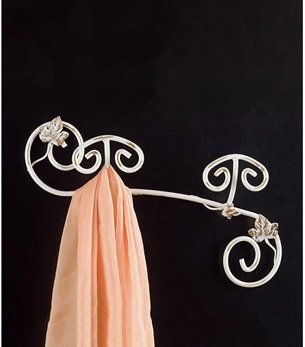 Attaccapanni In Ferro Battuto Stile Country - 2 Posti, Colore Avorio-Oro, Made In Italy - Foto 4