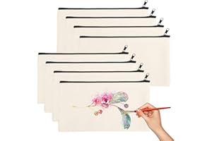 8 Pcs DIY Vierge Pochette Tissu, 12 x 21cm Toile Trousse de Rangement en Tissu Trousse Personnalisable Pochette Maîtresse pour Voyage Activités en Classe (Beige)