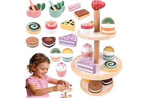 AMBESTY Teeservice Kinder Teeset aus Holz, Dessert-Spielzeug Teeparty Spielküche Rollenspiele Kinderküche Zubehör Holz Kindergeschirr Spielküche Geschenk für Mädchen & Jungen von 3–6 Jahren