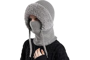 UOAESR 3 in 1 Beanie Hat for Women, Thermal Knitted Ear Warmer with Neck Gaiter & Face Mask, 3 in 1 Beanie Hat with Scarf and Mask, Windproof Winter Hat for Skiing, Hiking & Outdoor Activities