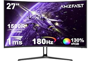‎AMZFAST Amzfast 27 Zoll Curved Gaming Monitor - 180Hz, FHD(1920x1080), VA 1500R, 1ms GtG, sRGB 130%, DCI-P3 95%, HDR, Adapive Sync, Blaulichtfilter, VESA 100 * 100, HDMI 1.4/DP 1.2 mit HDMI-Kabel - AMZG27C1