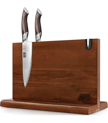KAI Blocco Portacoltelli Girevole 360° In Noce E Base Granito - Supporto Magnetico Per 6-8 Coltelli, 31x18x34 Cm