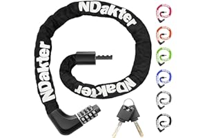 NDakter Upgrade Bike Lock with Two Ways to Unlock, High Security Bicycle Lock, Bike Locks Combination, 3.2/4.28 FT Heavy Duty Bike Chain Lock for Cycle, Scooter, Motorbike, Gate, Fence