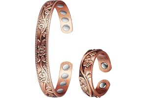 YINOX Biżuteria do terapii magnetycznej z czystej miedzi, bransoletki i pierścionki dla mężczyzn i kobiet, skutecznie łagodzi zapalenie stawów i bóle