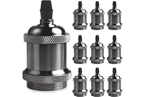 DiCUNO E27 Vintage Portalámpara, Sólido cerámica enchufe, Edison retro colgante, Industrial y decorativo para Iluminación de bricolaje, 600℃ Resistente al calor, 10 Piezas de perla negra socket