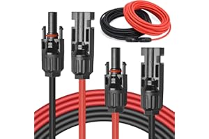 Elecoutek Solar Cable 6mm² 32.8FT Solar Panel Extension Cable with Solar Connectors IP67 Waterproof, 10AWG Solar Wire for Solar Panels, Photovoltaic, Solar Power Systems (10M Red + 10M Black)