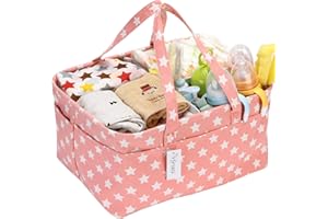 Hinwo - Cestino per pannolini, 3 scomparti, organizer portatile per bambini, organizer da auto, con divisorio staccabile e 10 tasche invisibili per pannolini e salviette