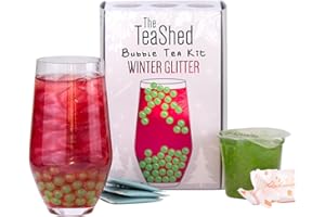 THE *TEASHED Winter Glitter Christmas Bubble Tea Kit Gift Box |Glitter Cranberry Bubble Tea Syrup, Apple Popping Boba, Premium Tea and Paper Straws | Makes 3 Bubble Teas | Vegan | by THE TEASHED