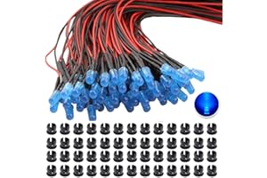 RUNCCI-YUN 65Pcs bleu 5mm Diode LED Pré-câblée Lumière,DC 12V Diodes LED, Diode Ampoule LED Câblé+ 65Pcs support led 5mm pour voiture voiture jouets diode électroluminescente