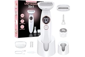 HOUPOO Rasierer Damen,3-In-1 Intimrasierer für Frauen,Gesichtshaarentferner für Frauen,Damenrasierer Elektrisch Nass-Trockenrasierer Ipx7 Wasserdicht Trimmer Damen,für Bikinizone Achseln Beine,USB-Aufladung