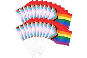 JUNEBRUSHS Progress Pride Flagge, 20 Stück 14 × 21 cm Mini Handheld Miniatur LGBTQ Regenbogen Trans Flagge Tasche Gay Lesben Flaggen Pride Day Party Dekorationen (Progress Pride Flagge)