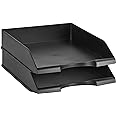 Amazon Basics Rectangular Stackable Office Letter Trays, Pack of 2, Black, 33.8 x 25.4 x 6.3 cm