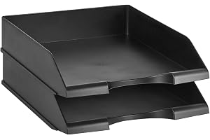 Amazon Basics - rektangulärt stapelbart skrivbordsfack, svart, 2 delar, brevstorlek
