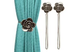 Lewondr Vintage Camellia Magnetic Curtain Tieback, 1 Pair Resin Flower Curtain Drapery Holdback Retro Window Curtain Decorative Buckle Holder for Home Office Cafe Balcony - Bronze