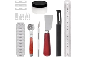 Glarks Kit de 19 outils et fournitures de travail du cuir, 5 types d'outils d'artisanat du cuir avec 13 lames de 2 styles, kit de couture de sécurité pour le cuir bricolage