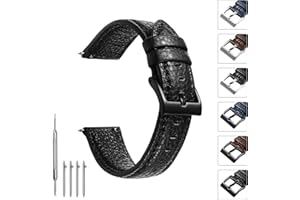 TODYSTRAP Cinturino Orologio 20mm Pelle, Cinturino Orologio Uomo Nero in Pelle Lychee, Cinturini per Orologi Morbido di Ricambio, Cinturino Smartwatch con Fibbia Argento, 20mm 22mm