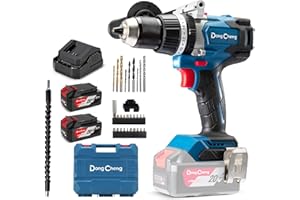 Dong Cheng Perceuse-visseuse sans fil 18V 120Nm, Perceuse à percussion sans fil, batteries 2x4,0Ah, 24+3 réglages de couple, (mandrin 13 mm, 2 vitesses, pour percer, visser, perçage à percussion)