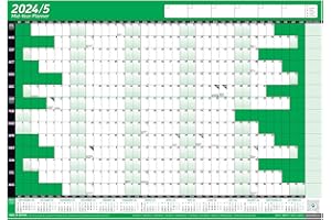 PLANNERHEAD 2024/25 Mid Year Yearly Annual Office Home Wall Planner Calendar Chart Poster/Includes UK & Ireland Bank Holidays and 2025/26 Foot Note/Unmounted Unlaminated Green, A2+ 43cm x 62cm Rolled