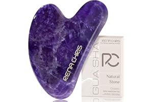 ‎RENA CHRIS Rena Chris Gua Sha narzędzia do twarzy, naturalny ametyst, kamień gua sha, narzędzie do rzeźbienia szczęki i zmniejszania obrzęków, narzędzie do masażu gua sha, prezent do pielęgnacji skóry, fioletowy