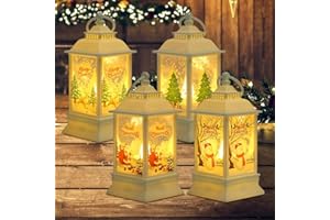 IXYHKB Lanterna Di Natalizia, 4PCS Lanterne Natalizie a LED con Albero di Natale Nevicato, Babbo Natale, Renne e Pupazzi di Neve, Lanterna Natalizia per Decorazioni Natalizie, per Interni e Esterni