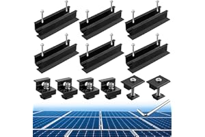 Anbte 6Pcs Solar Panel Mounting Kit, Aluminium 120 mm Solar Panel Mounting Rail & 30mm/35mm End Clamp & Mid Clamp, Solar Panel Mounting Brackets for Metal Roof, Tin Roof, Flat Roof, Sheet Roof, Black