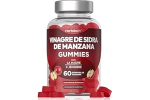 HORBÄACH Vinagre de Manzana Madre Gominolas | Con extracto de Jengibre | 60 Gominolas Veganas | Apple Cider Vinegar ACV Supplemento | Horbaach