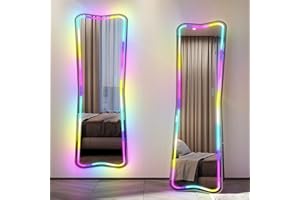 LVSOMT Espejo de Cuerpo Entero con iluminación RGB, 160 x 50 cm Espejo de Cuerpo Entero LED, Espejo de Pared, Espejo de vestidor Iluminado, Espejo Grande de tamaño Completo para Dormitorio, RGB Negro